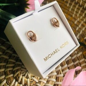 Michael Kors Rose Gold Heart Stud Earrings Classic Logo NWT